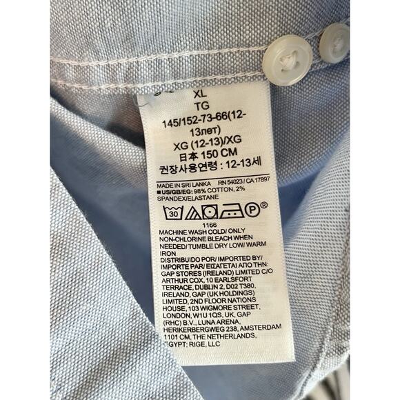 THREE Gap Boys XL 14 Short Sleeve Button Up Shirts Linen Cotton Blue Green - Picture 7 of 8